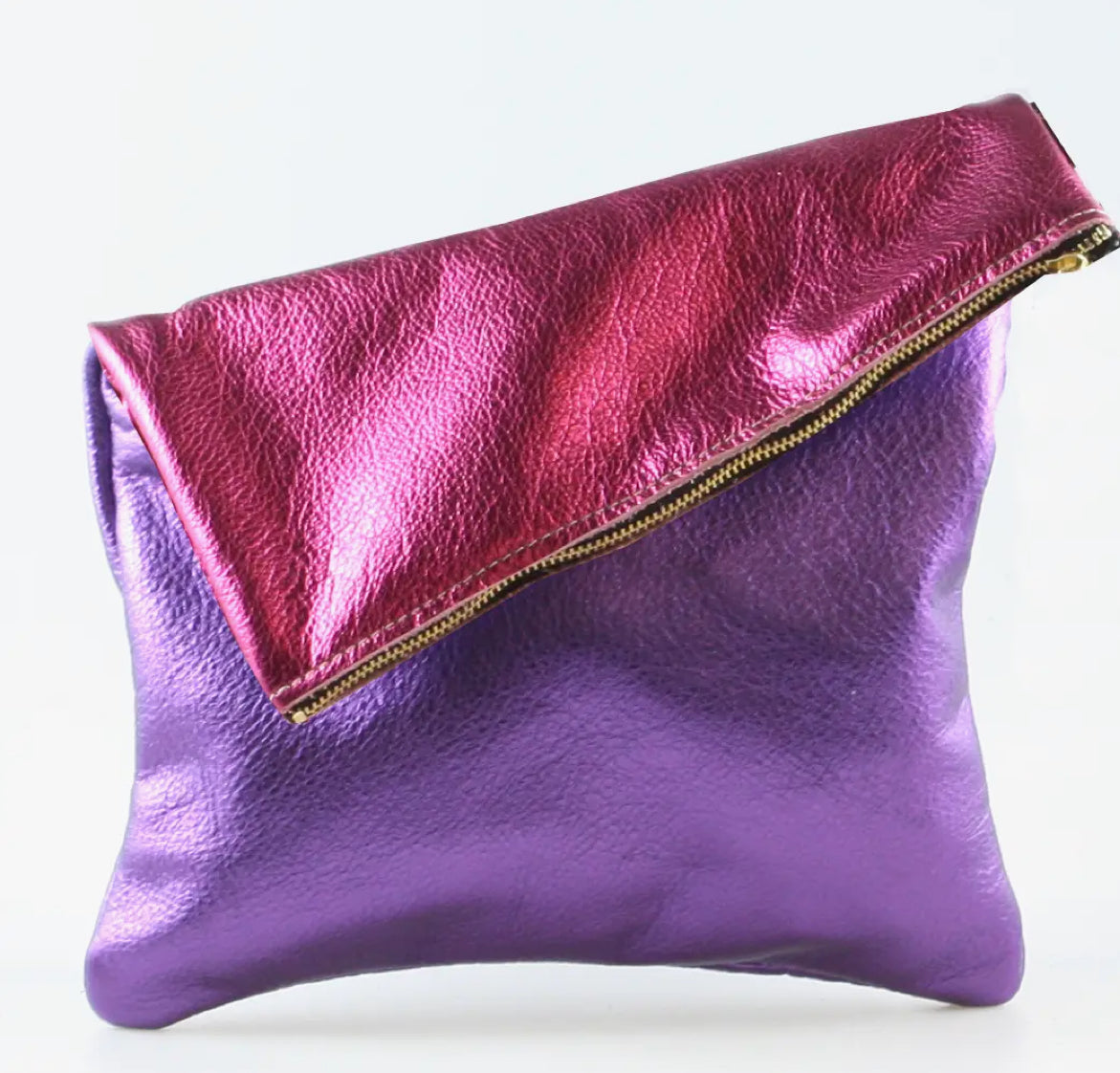 Fold over leather clutch