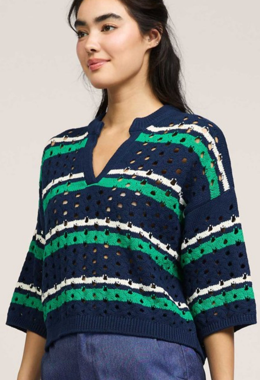 Crochet sweater navy/green