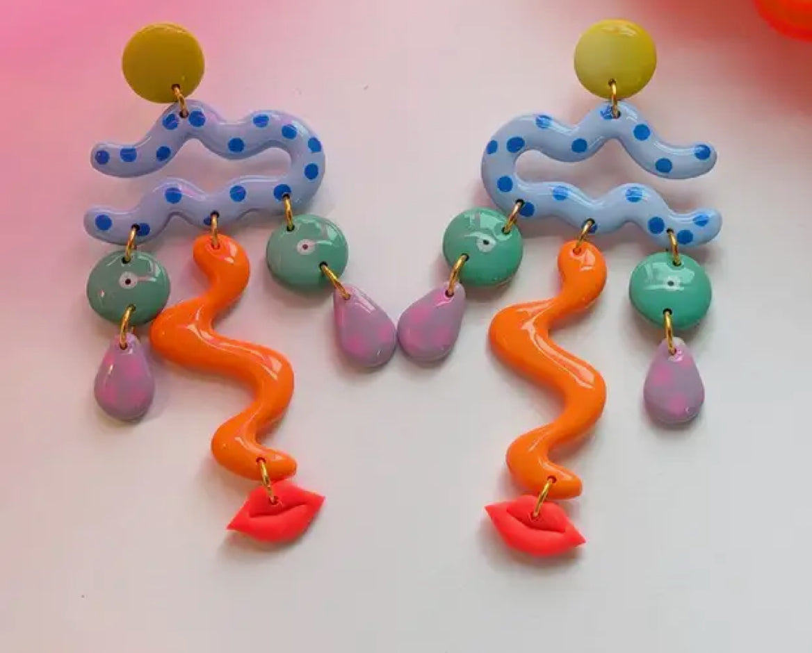 Funny face earrings - polka dot