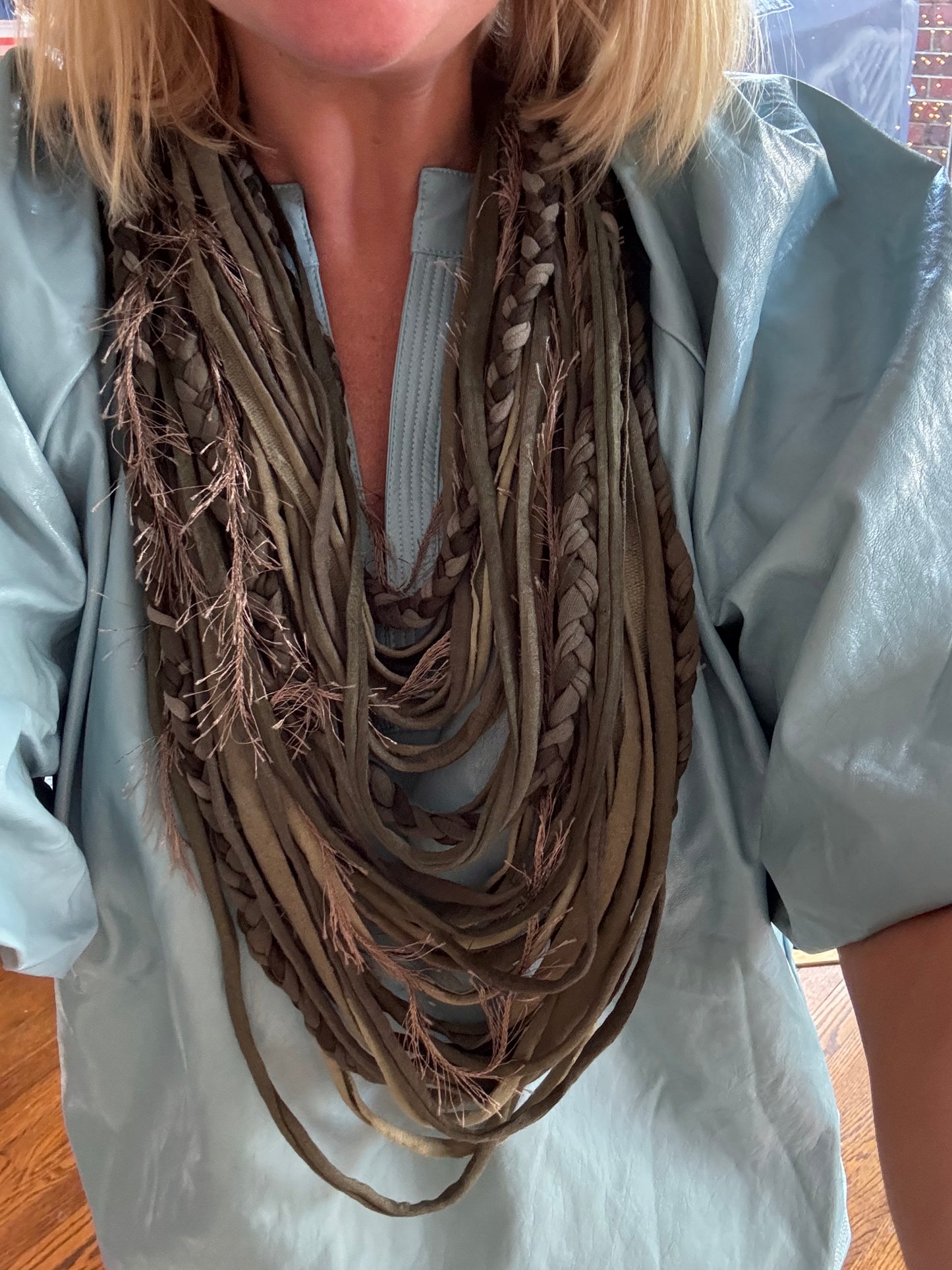 Green multi layered fringe necklace