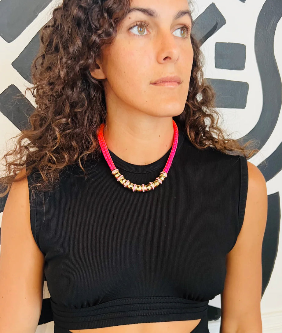 Skinny classic necklace- neon pink