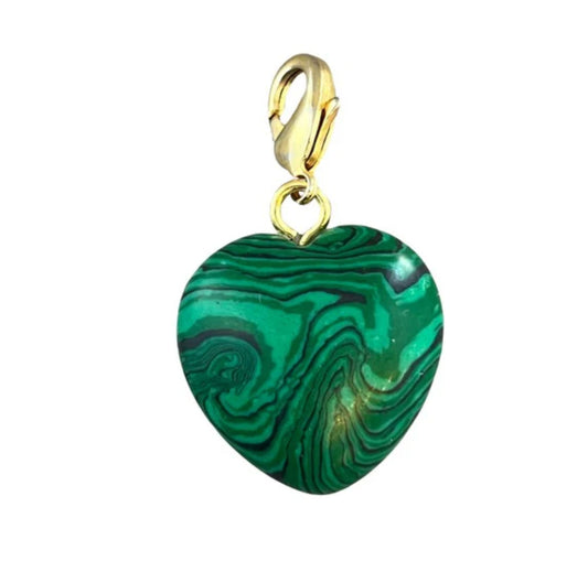 Semi precious Heart charm- Malachite