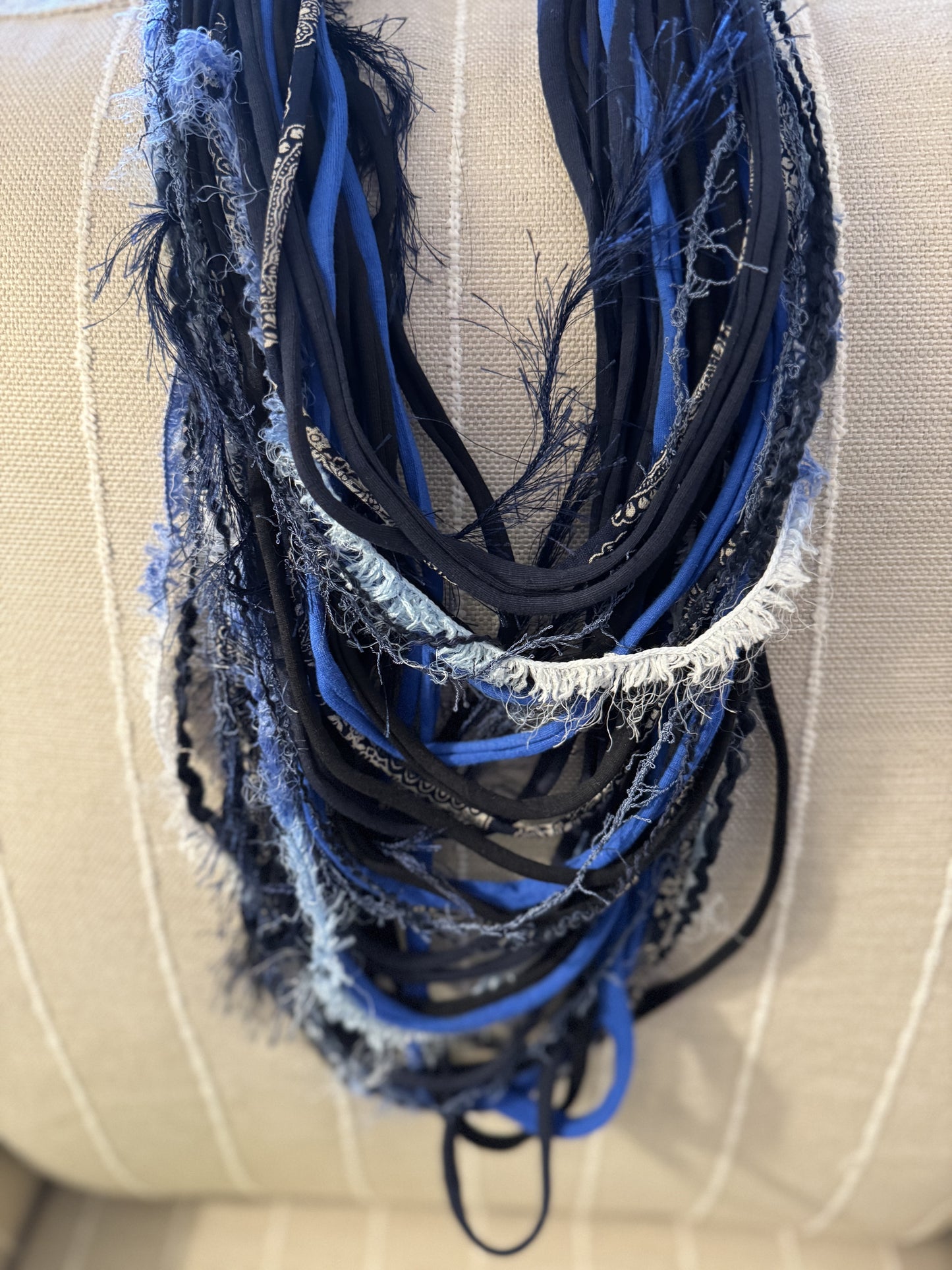 Blues navy multi layered fringe necklace