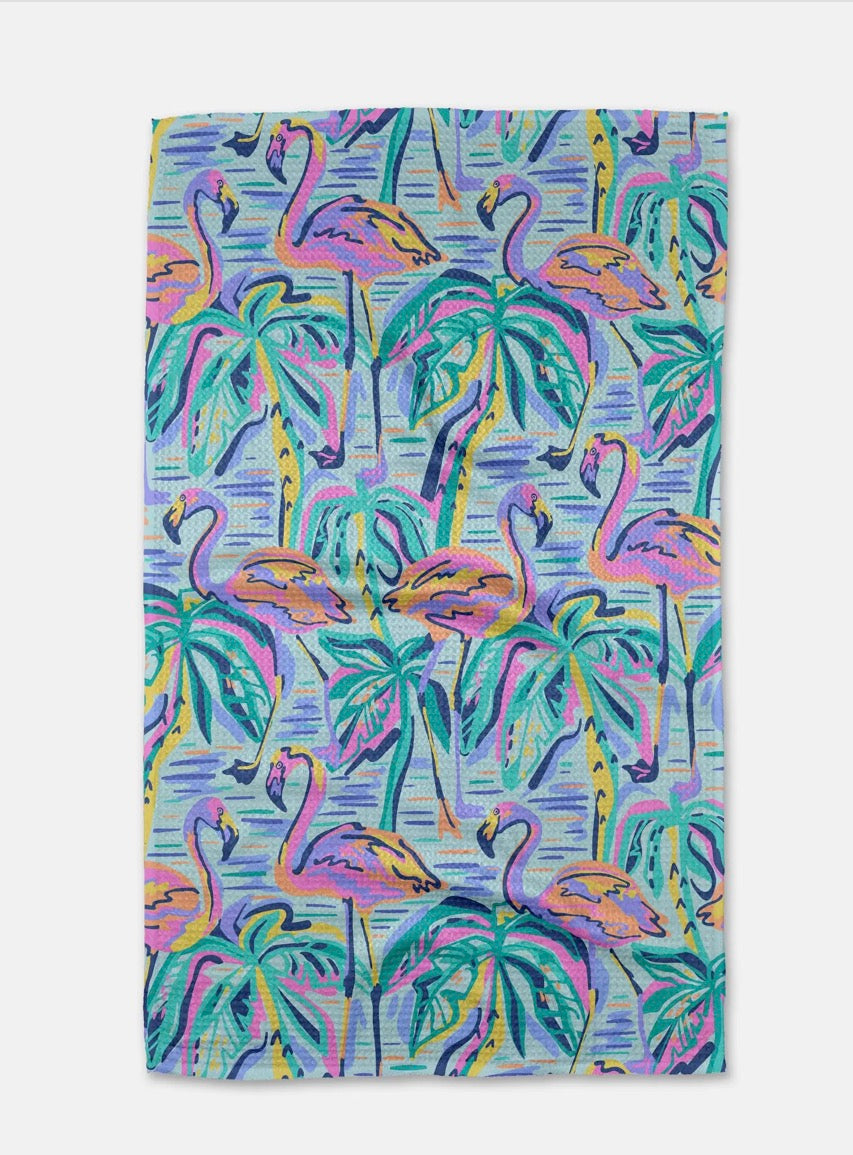 Flamingo geometry tea towel