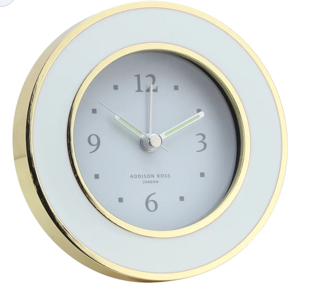 Round White and Gold Alarm Clock