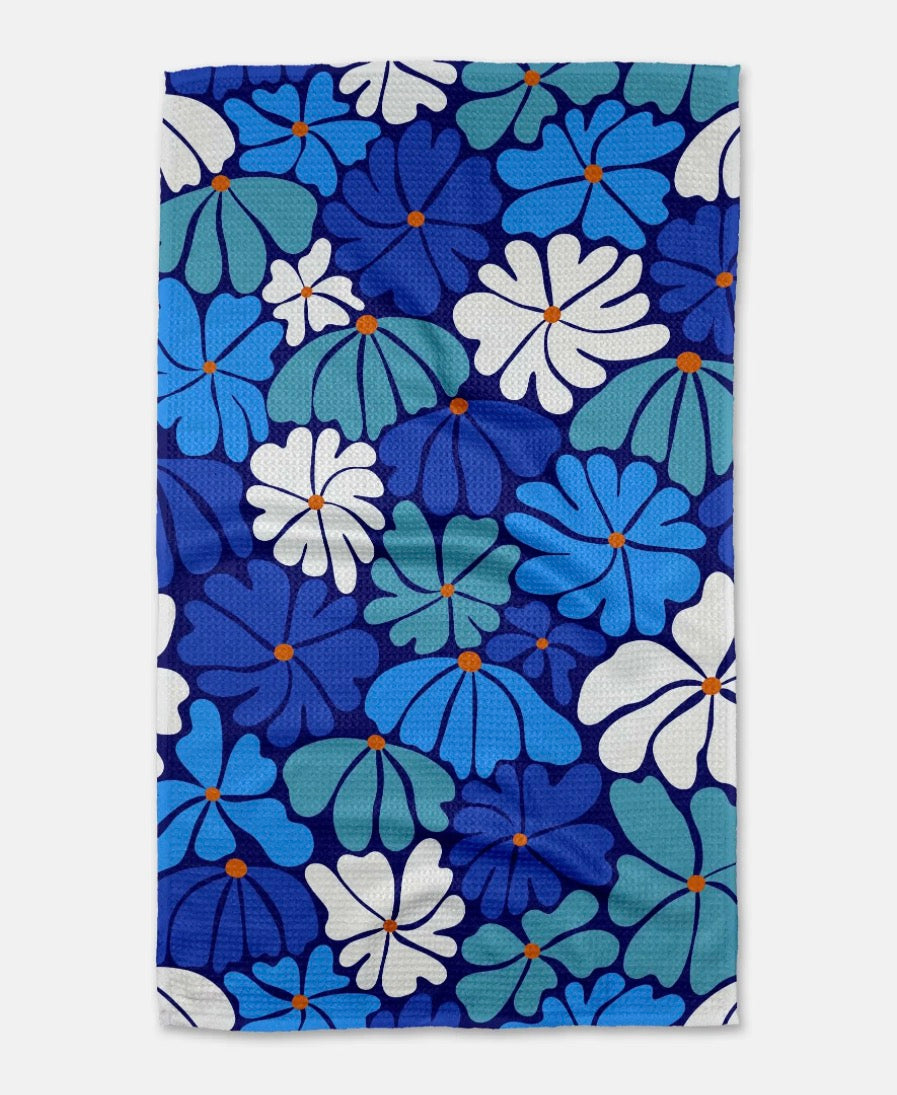 Happy Blue geometry tea towel