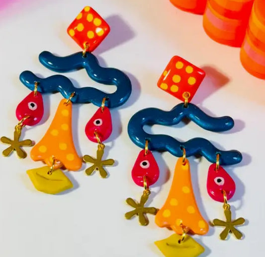 Funny face earrings - blue