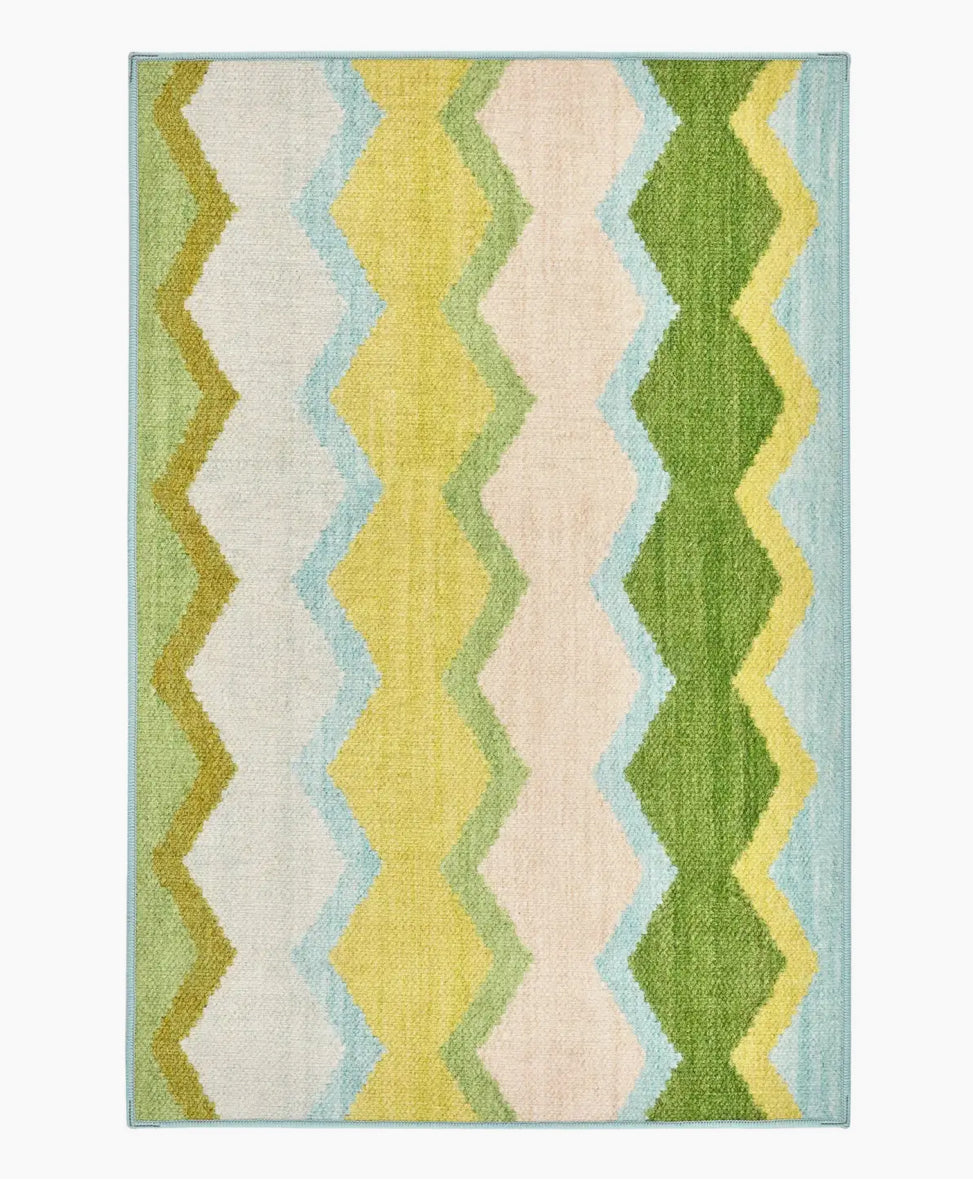 Machine washable rug - Green zig zag
