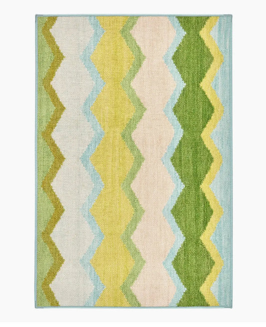 Machine washable rug - Green zig zag