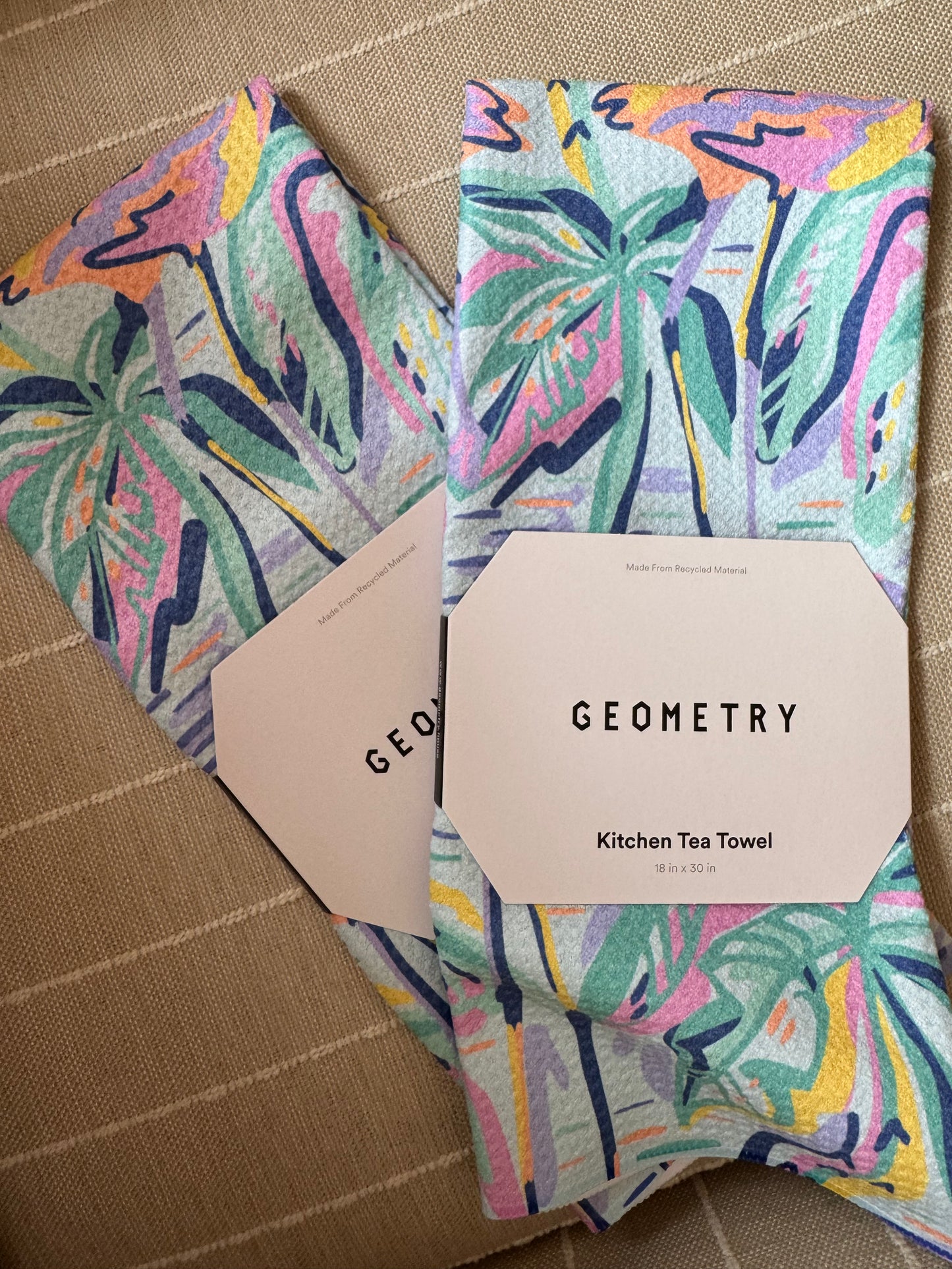 Flamingo geometry tea towel