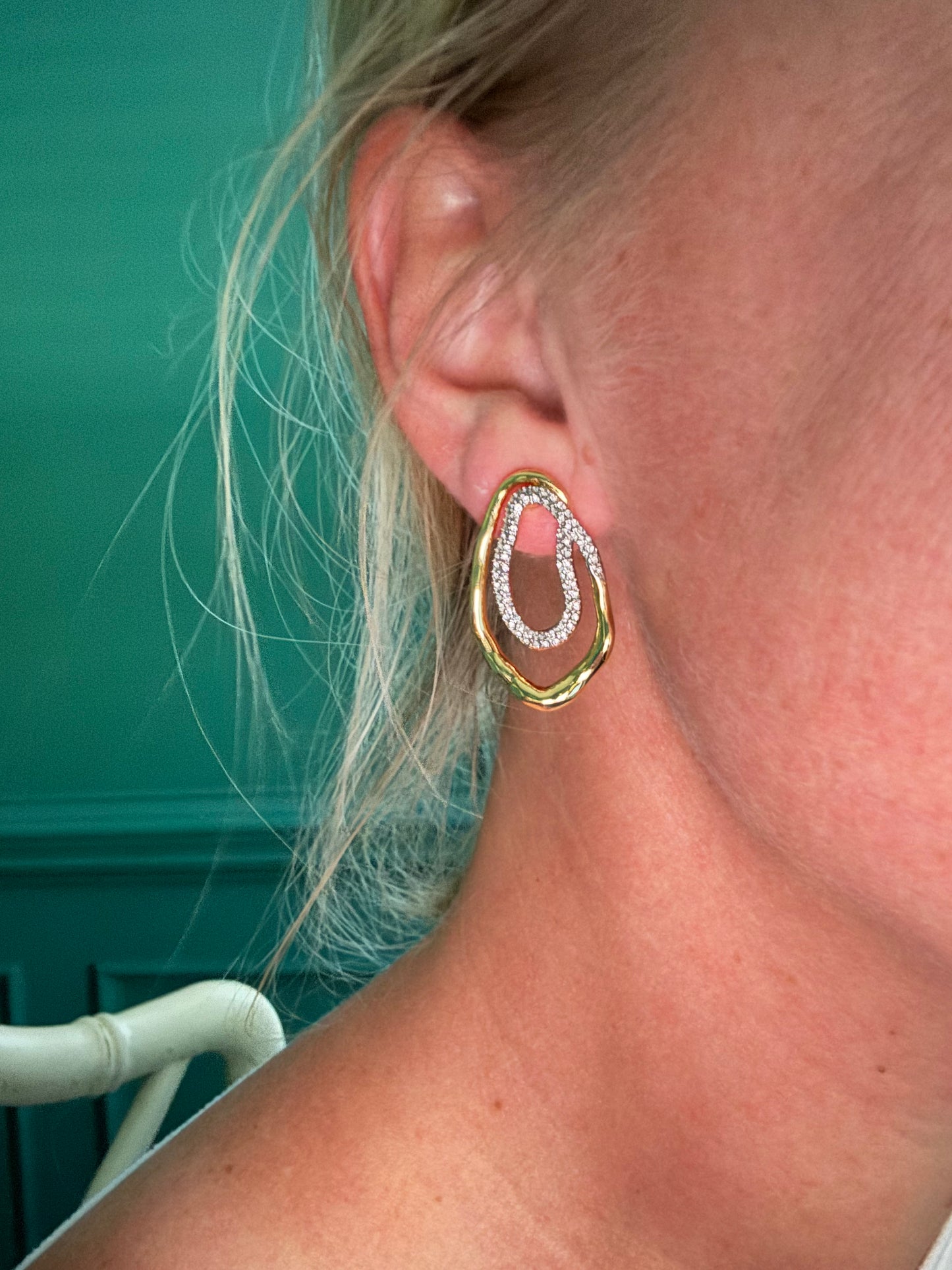 Two toned paved earrings