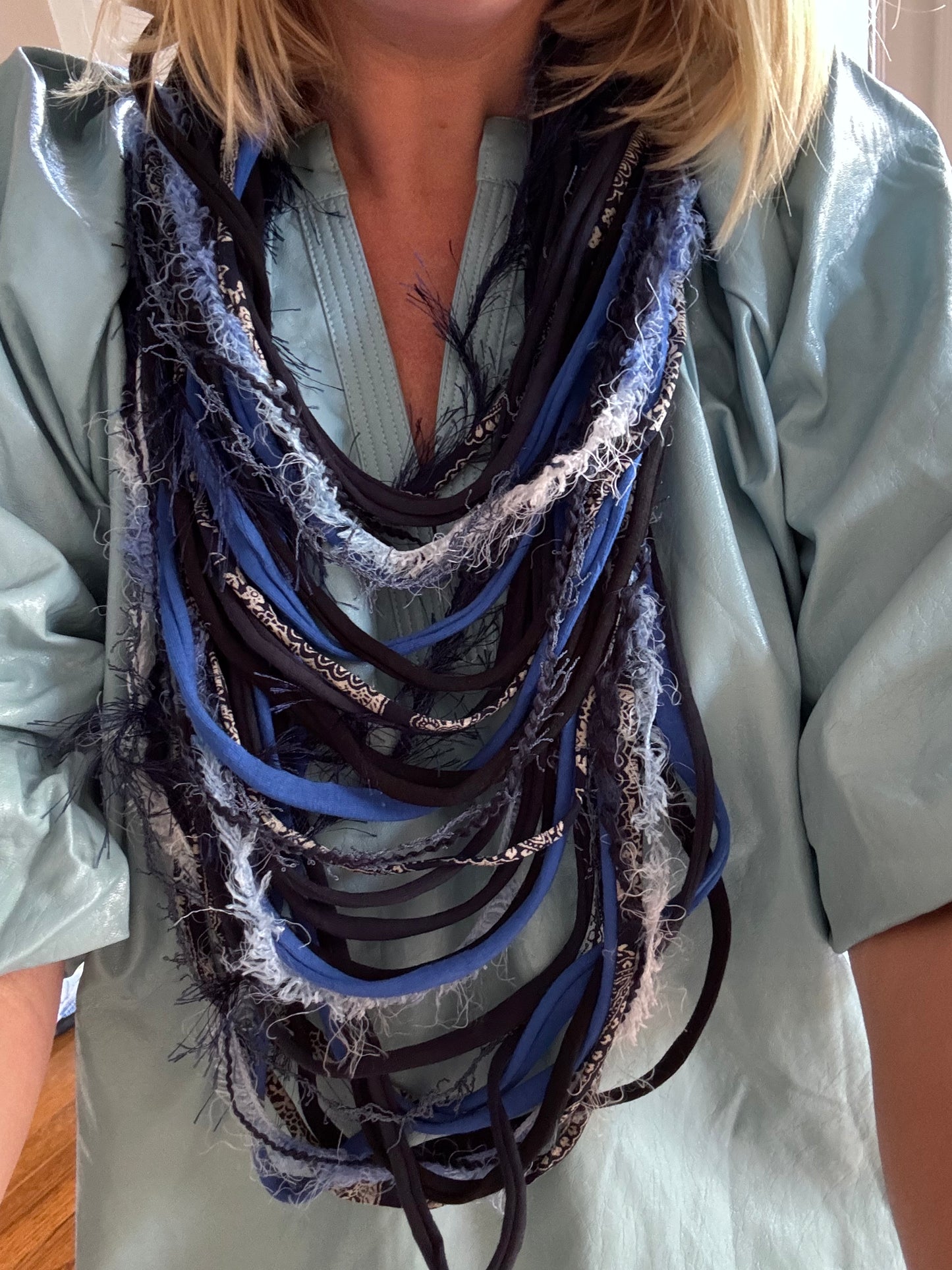 Blues navy multi layered fringe necklace