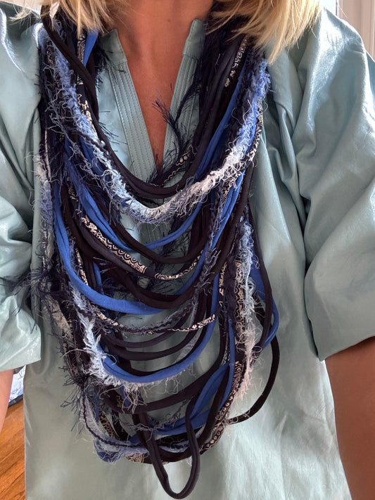 Blues navy multi layered fringe necklace